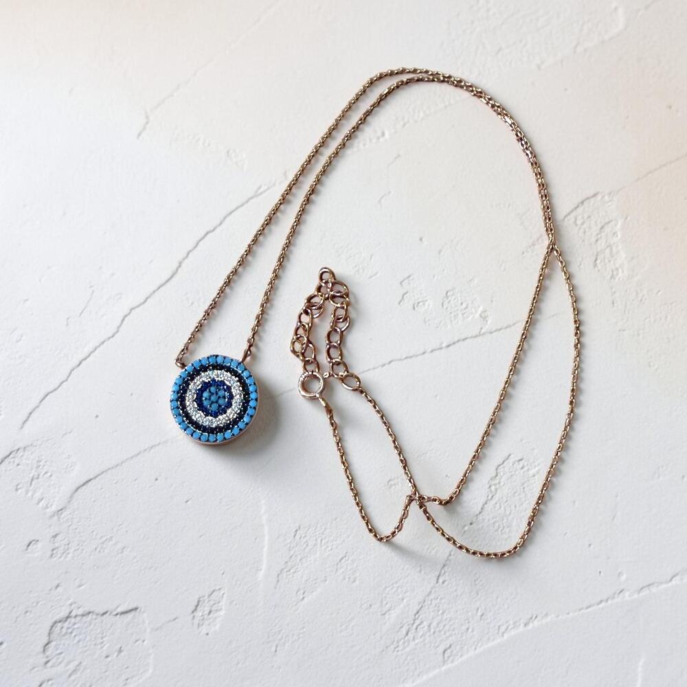 Evil Eye Rose Gold Plated Sterling Silver Multi Color CZ Necklace